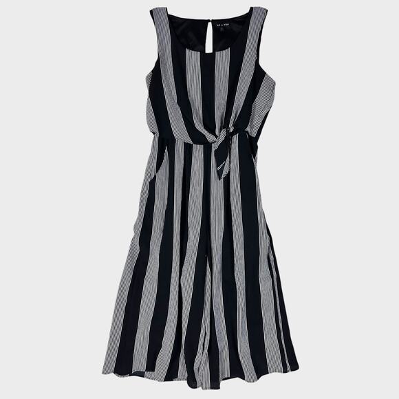 As U Wish XL Black White Stripe Sleeveless Jumpsuit With Pockets - Picture 1 of 12